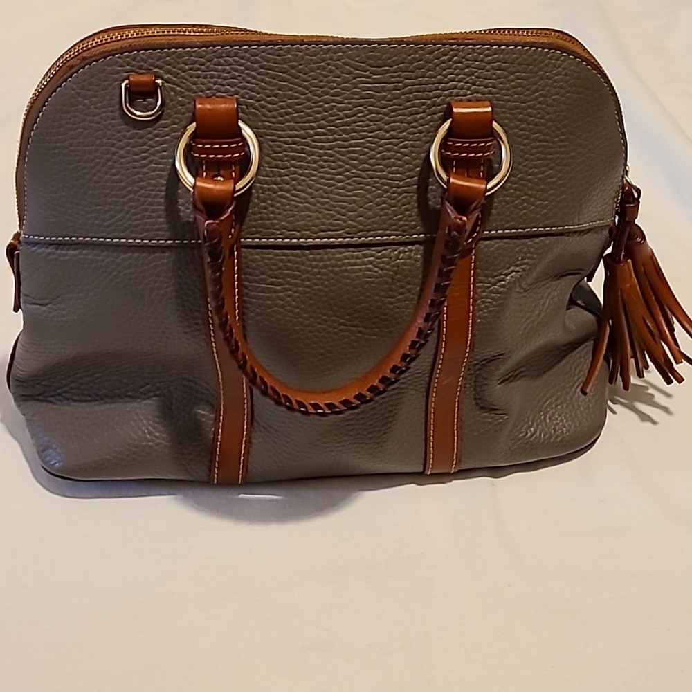 Dooney & Bourke Aubrey Satchel Purse Grey Brown Leather Bag Pebbled - Picture 3 of 16